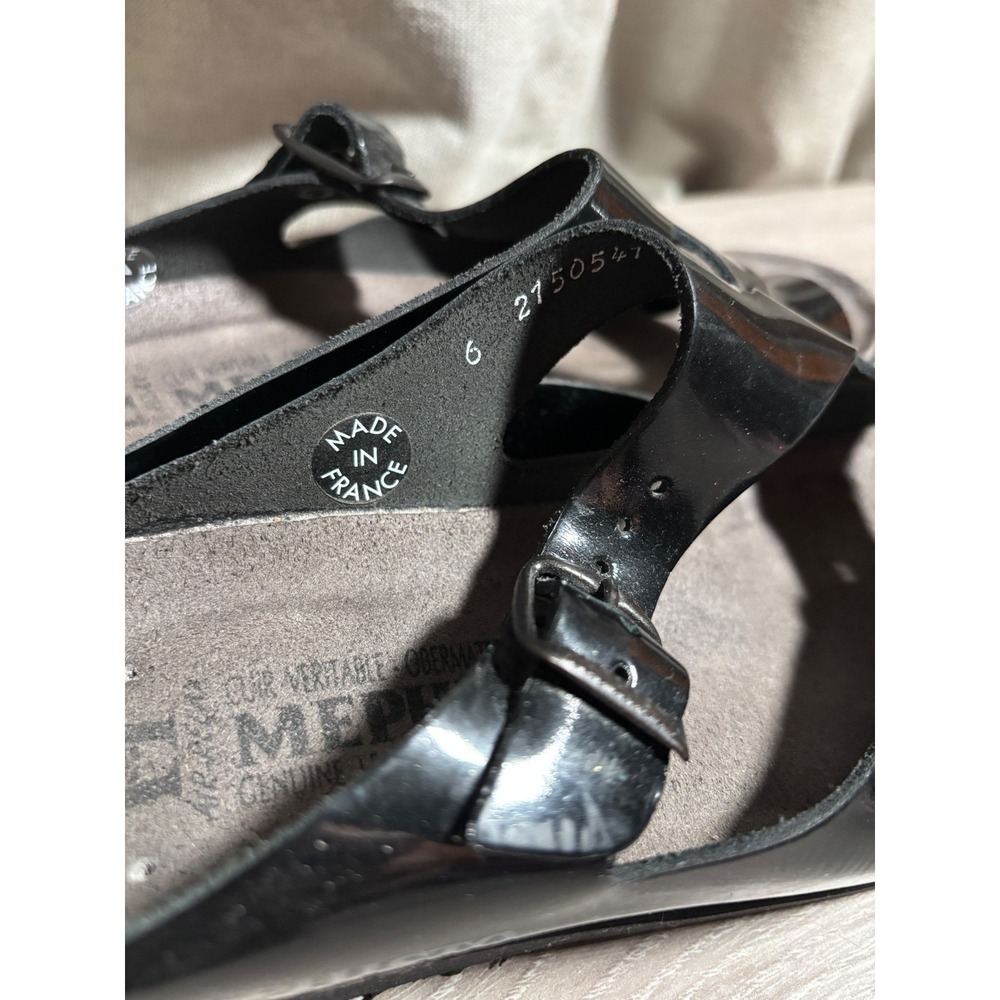 Mephisto Womens 6 Black Patent Leather Wedge Sandals Buckle Straps France Whimsy - Picture 6 of 11